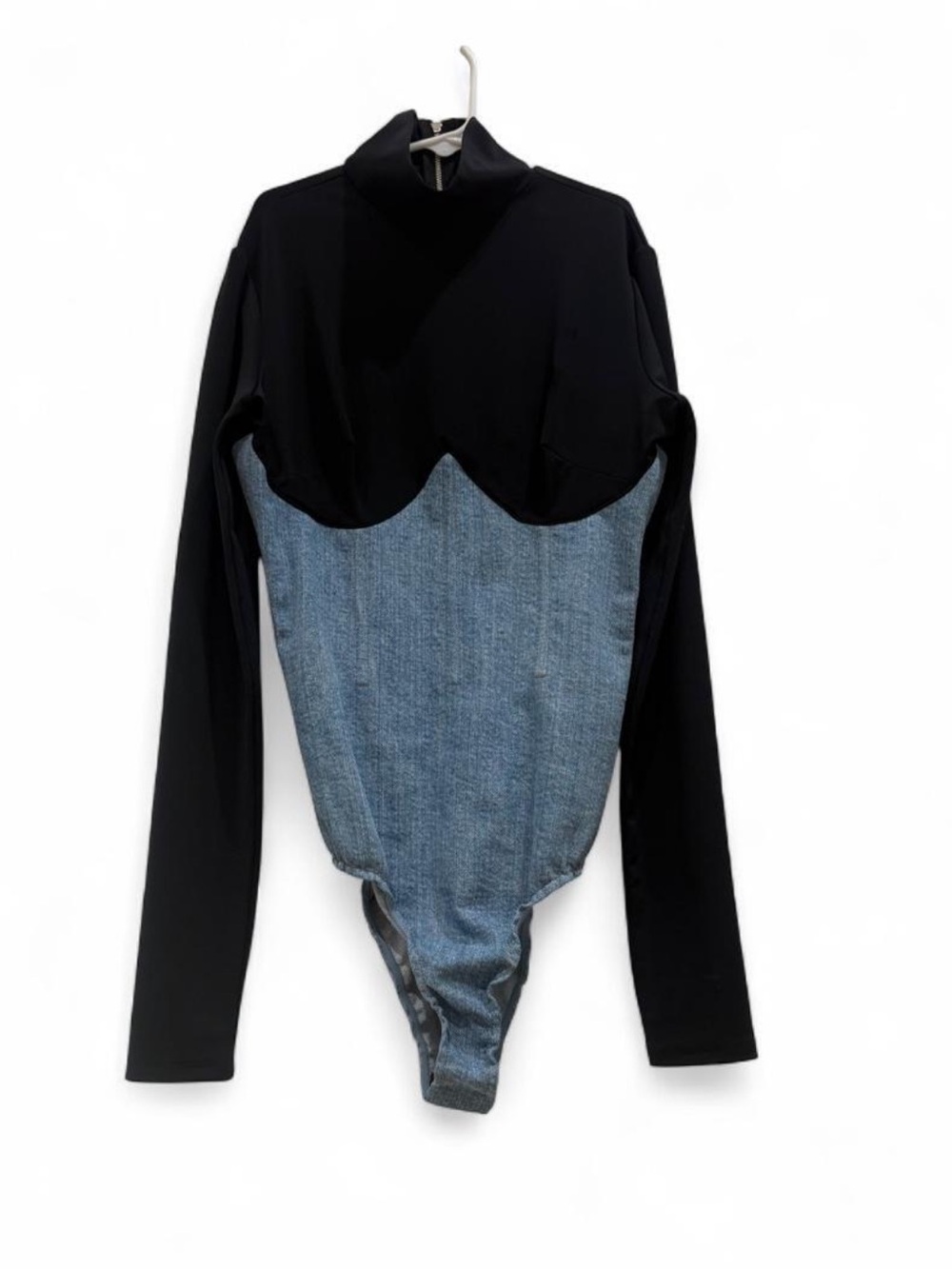 Fleur du Mal Black and Denim Long-Sleeve Bodysuit (sample)